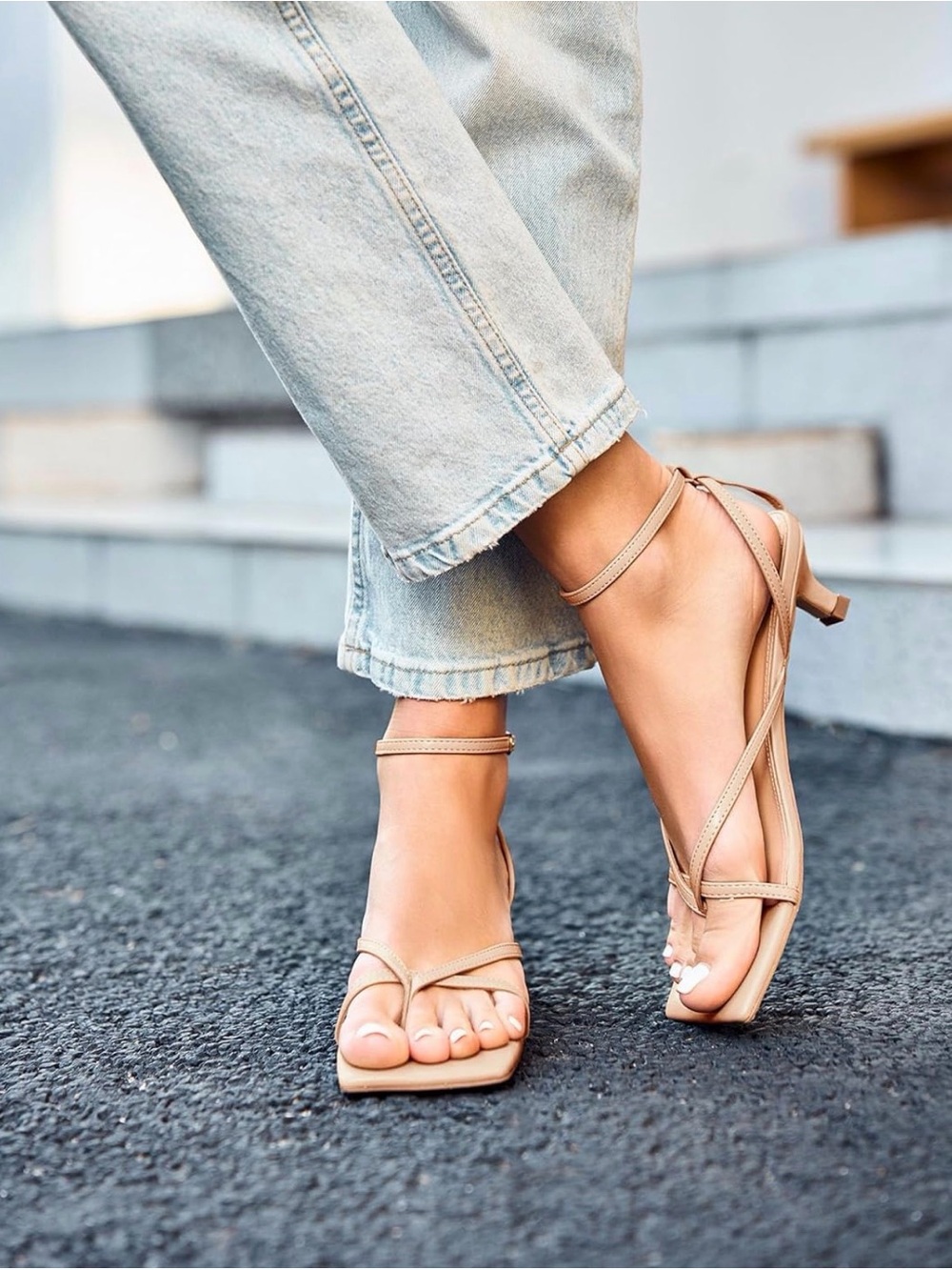 Coutgo Nude Strappy Sandals Size 7.5 NWT | Square Toe Low Heel